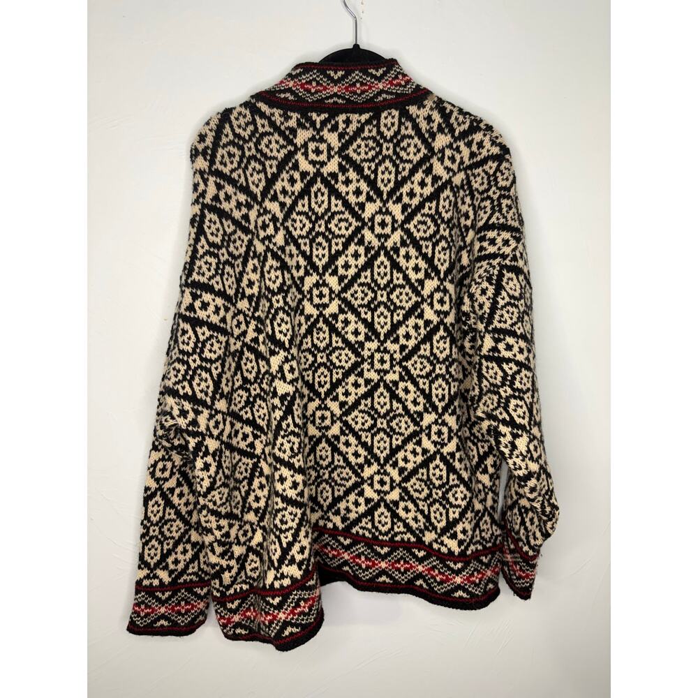 L.L. Bean Wool Blend Button Fair Isle Cardigan Women's Size XL Black Cream Red - Picture 3 of 6
